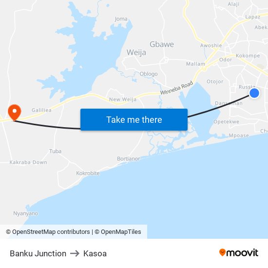Banku Junction to Kasoa map