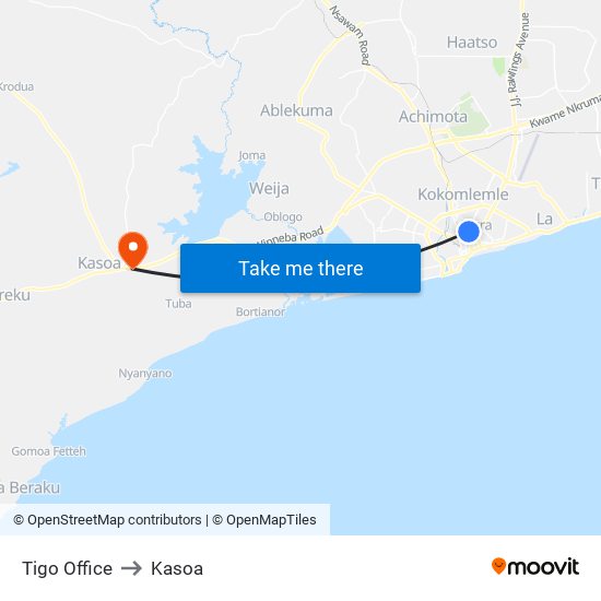 Tigo Office to Kasoa map