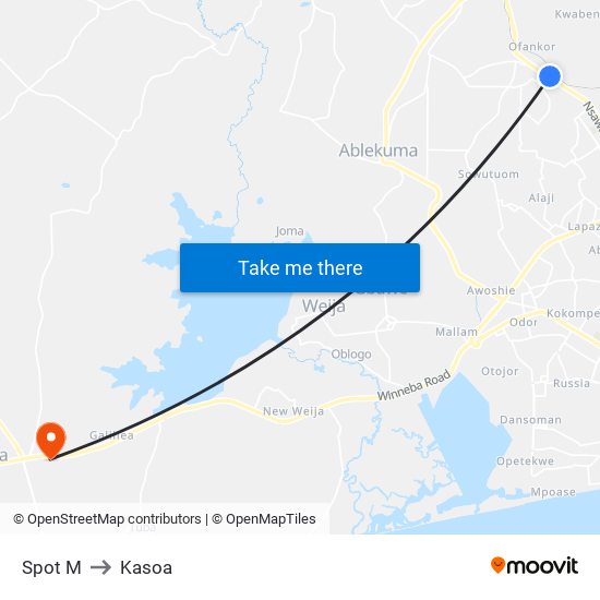 Spot M to Kasoa map