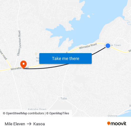 Mile Eleven to Kasoa map