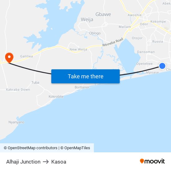 Alhaji Junction to Kasoa map