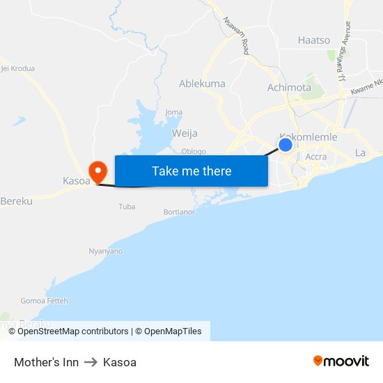 Mother's Inn to Kasoa map