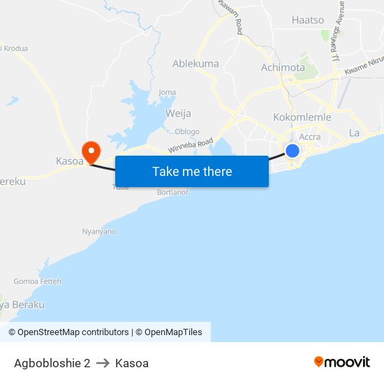 Agbobloshie 2 to Kasoa map