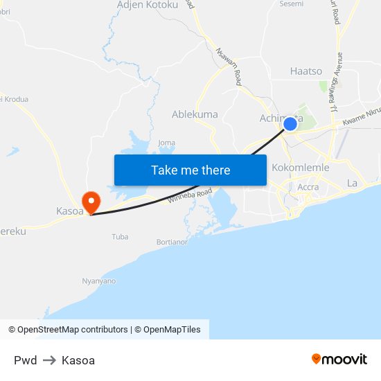 Pwd to Kasoa map