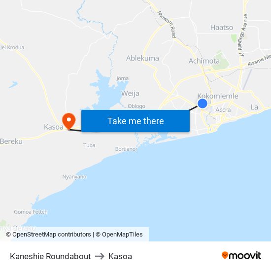 Kaneshie Roundabout to Kasoa map