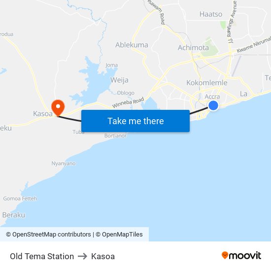 Old Tema Station to Kasoa map