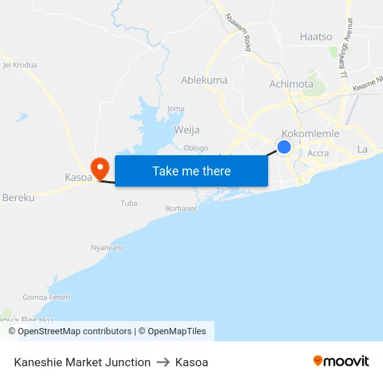 Kaneshie Market Junction to Kasoa map