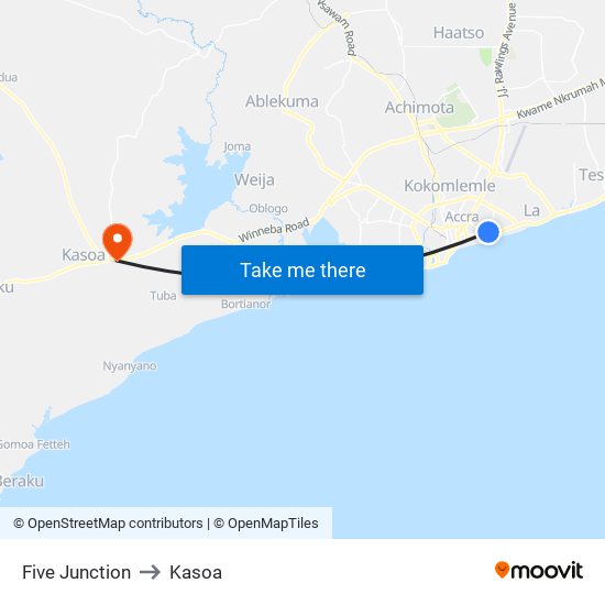 Five Junction to Kasoa map