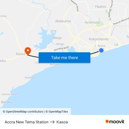 Accra New Tema Station to Kasoa map