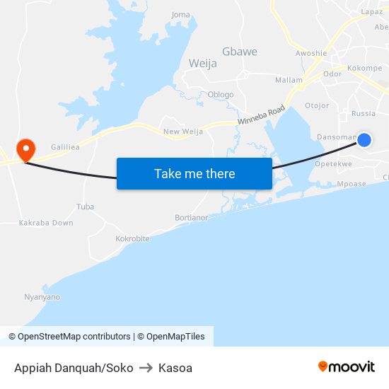 Appiah Danquah/Soko to Kasoa map
