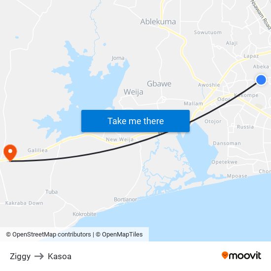 Ziggy to Kasoa map