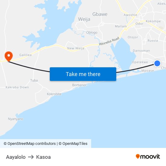 Aayalolo to Kasoa map