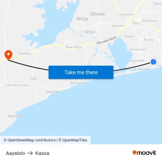Aayalolo to Kasoa map