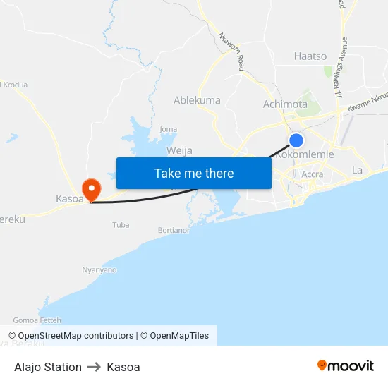Alajo Station to Kasoa map