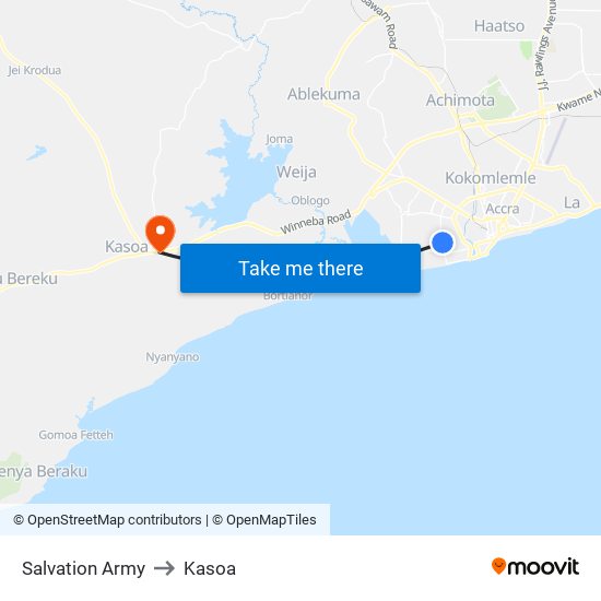 Salvation Army to Kasoa map