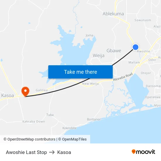 Awoshie Last Stop to Kasoa map