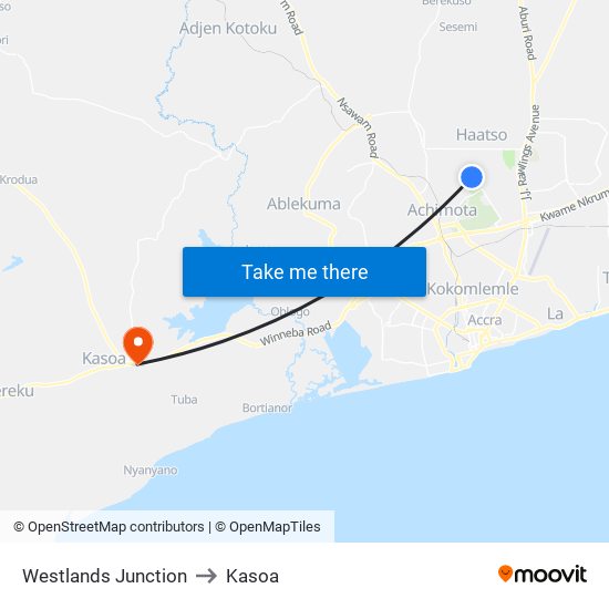 Westlands Junction to Kasoa map