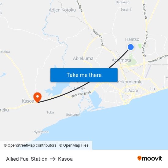 Allied Fuel Station to Kasoa map