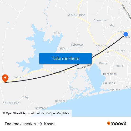 Fadama Junction to Kasoa map