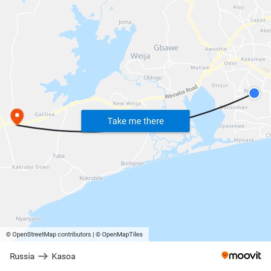 Russia to Kasoa map