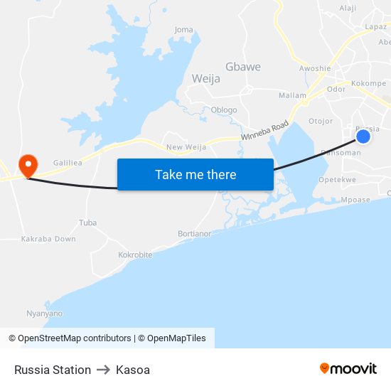 Russia Station to Kasoa map