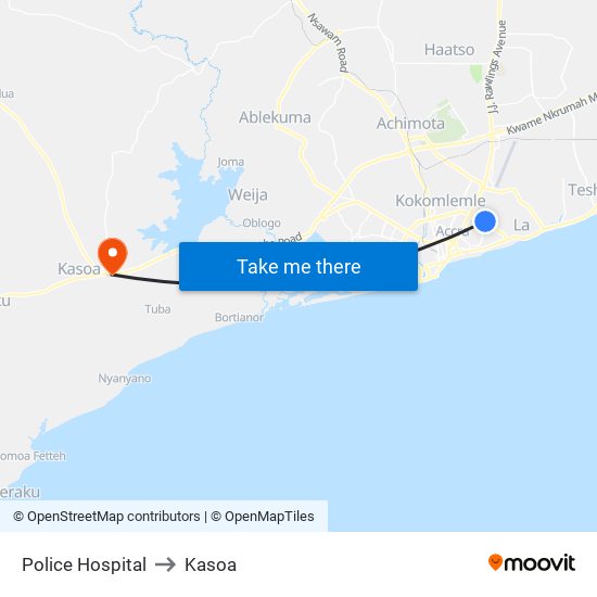 Police Hospital to Kasoa map