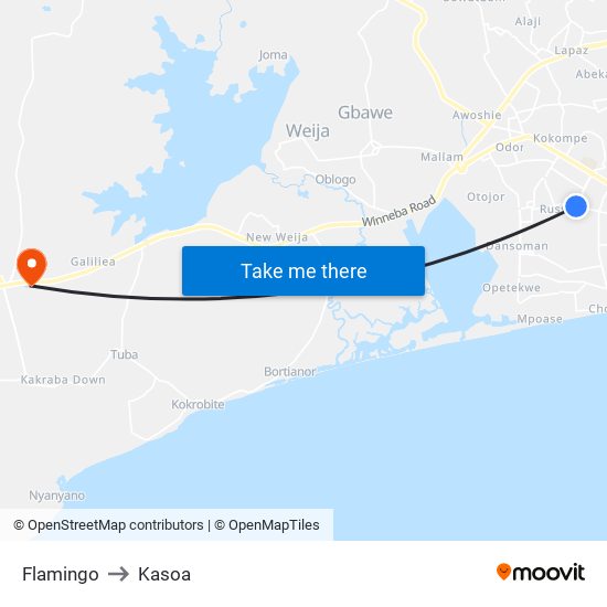 Flamingo to Kasoa map