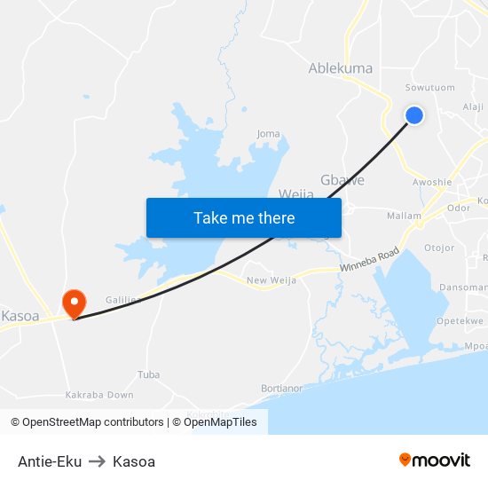 Antie-Eku to Kasoa map