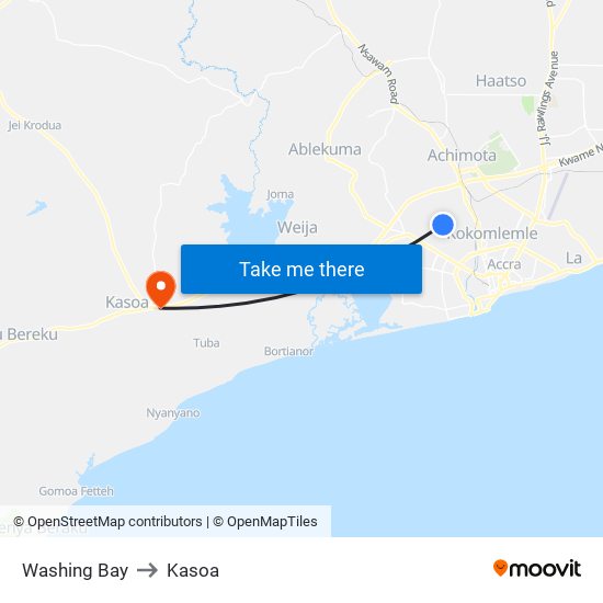 Washing Bay to Kasoa map