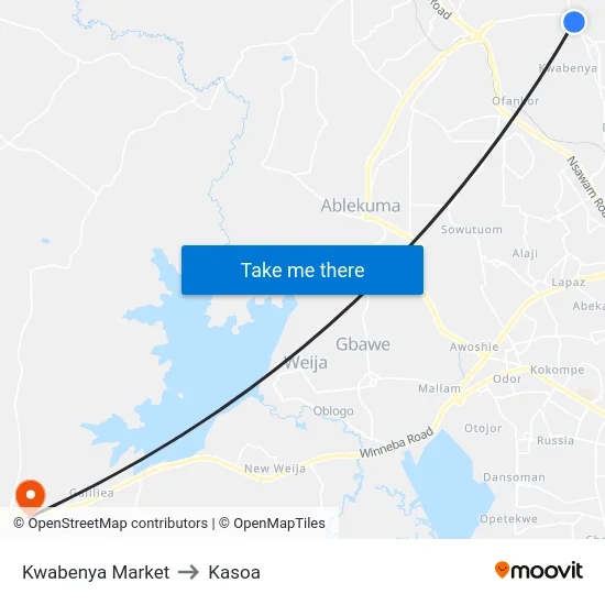Kwabenya Market to Kasoa map