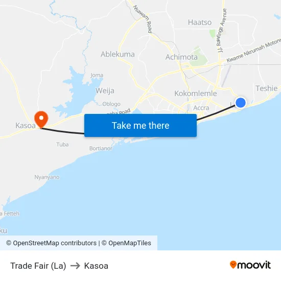 Trade Fair (La) to Kasoa map