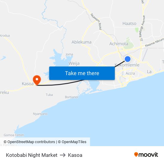 Kotobabi Night Market to Kasoa map