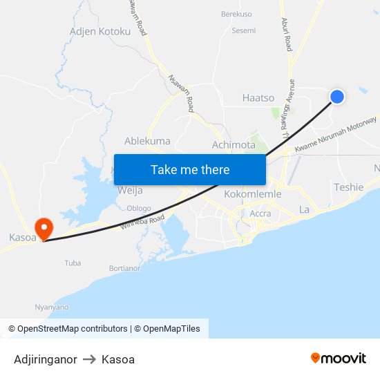 Adjiringanor to Kasoa map