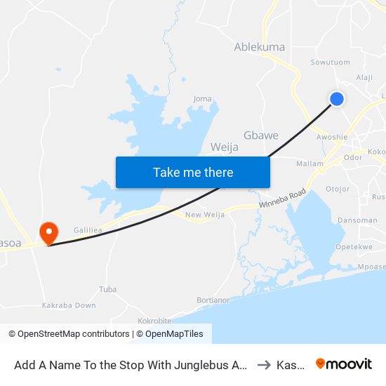 Add A Name To the Stop With Junglebus App to Kasoa map