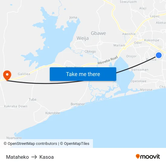 Mataheko to Kasoa map