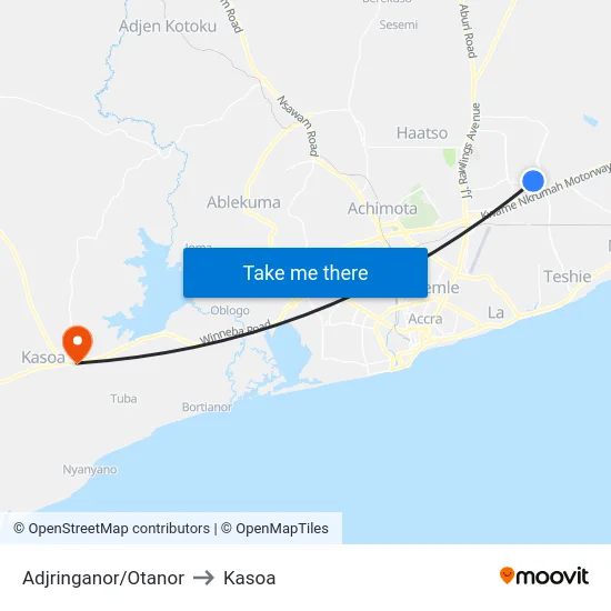 Adjringanor/Otanor to Kasoa map
