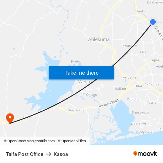 Taifa Post Office to Kasoa map