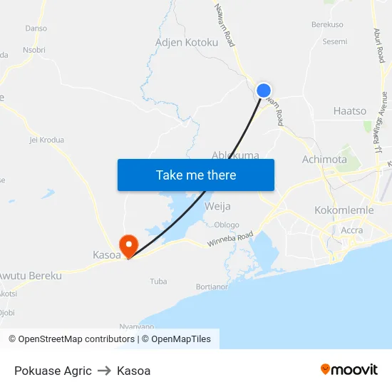 Pokuase Agric to Kasoa map