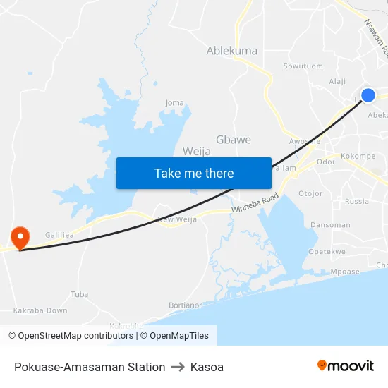 Pokuase-Amasaman Station to Kasoa map
