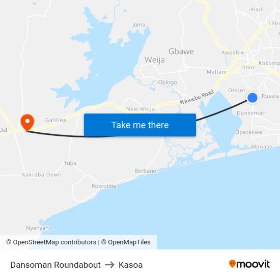 Dansoman Roundabout to Kasoa map