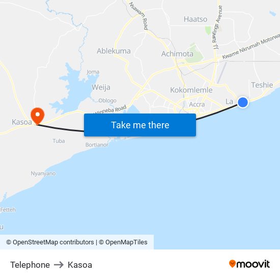 Telephone to Kasoa map