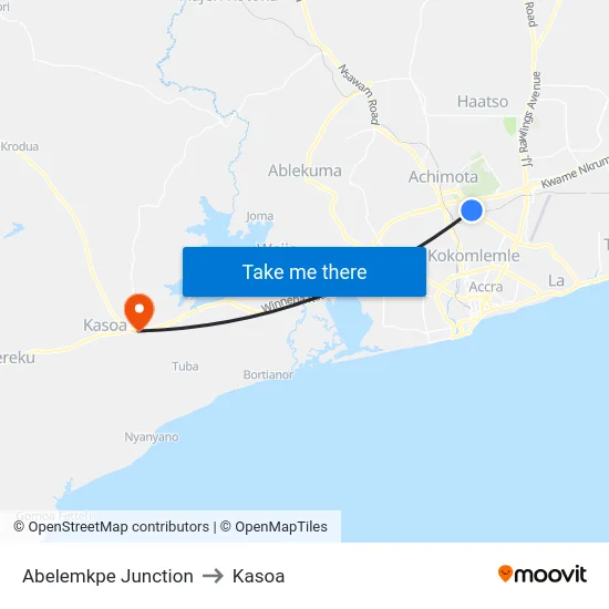 Abelemkpe Junction to Kasoa map