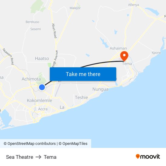 Sea Theatre to Tema map