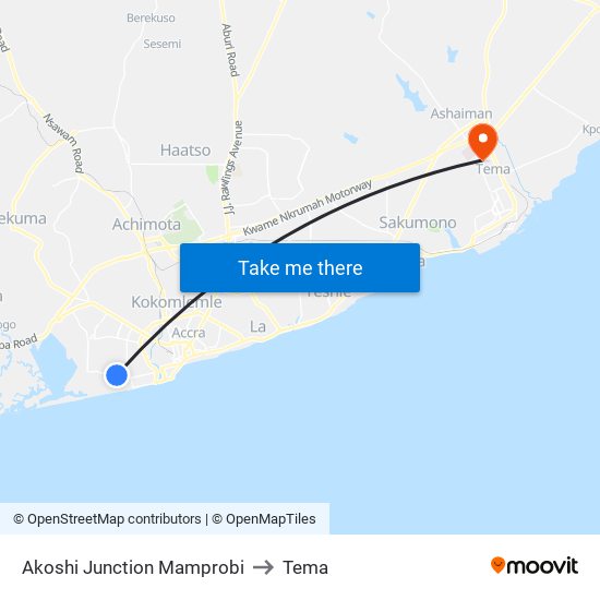 Akoshi Junction Mamprobi to Tema map