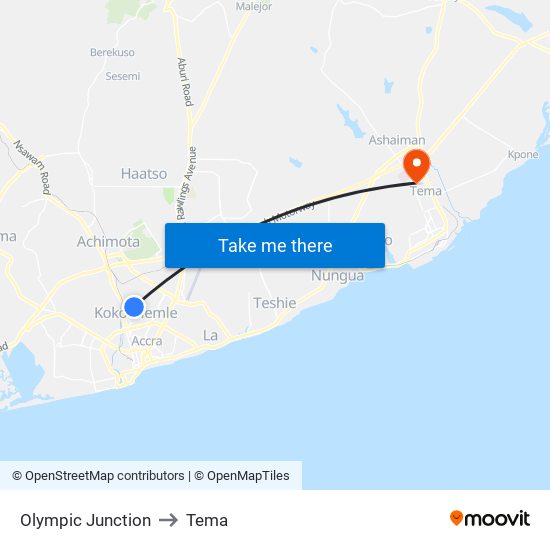 Olympic Junction to Tema map