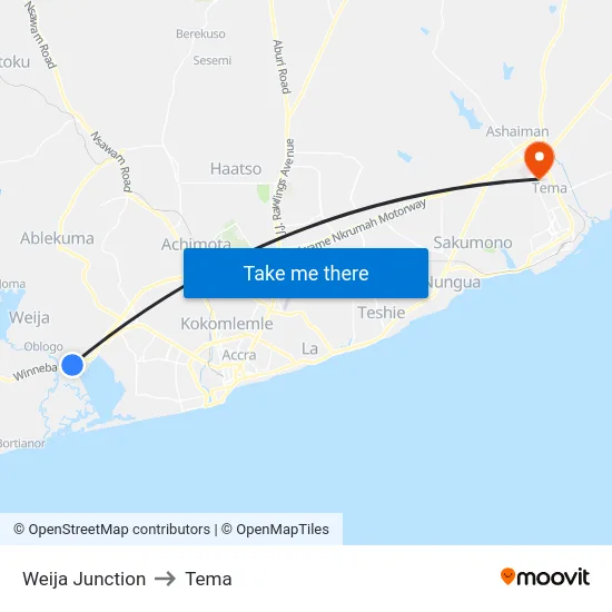 Weija Junction to Tema map