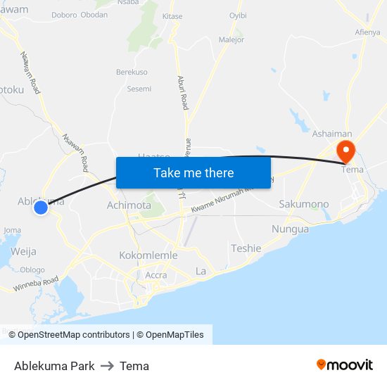 Ablekuma Park to Tema map