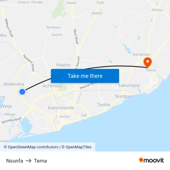 Nsunfa to Tema map