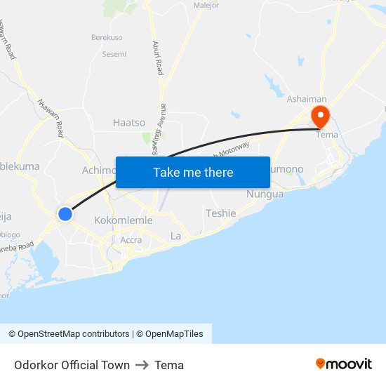 Odorkor Official Town to Tema map