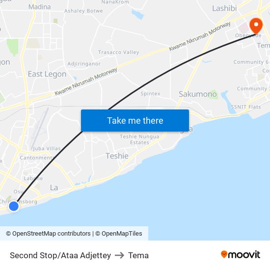 Second Stop/Ataa Adjettey to Tema map